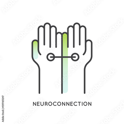 Minimalistic neuroconnection symbol vector icon. Emotional bond support, group therapy, empathy, spiritual growth, interpersonal healing, belonging, heart, brain. Mental health apps, wellness content