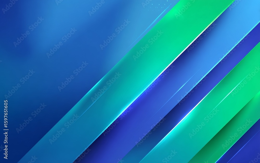 Fototapeta premium Vibrant blue and neon green gradient background with subtle glowing light flares and layered depth effect
