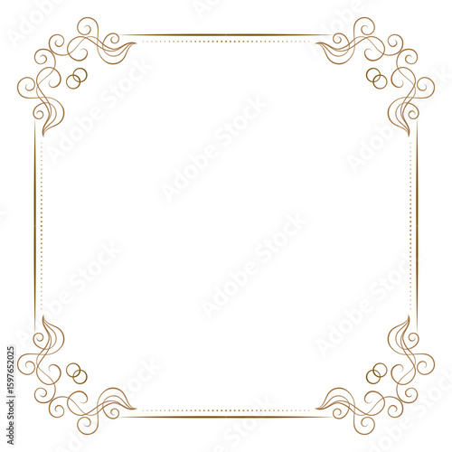 Vintage square border with stylized floral swirls. Vector template for stationery, greeting cards and invitations