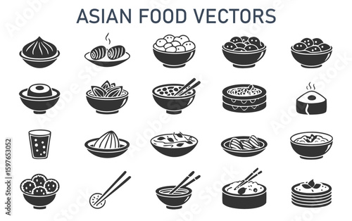Traditional Asian Food Vector Icon Collection

