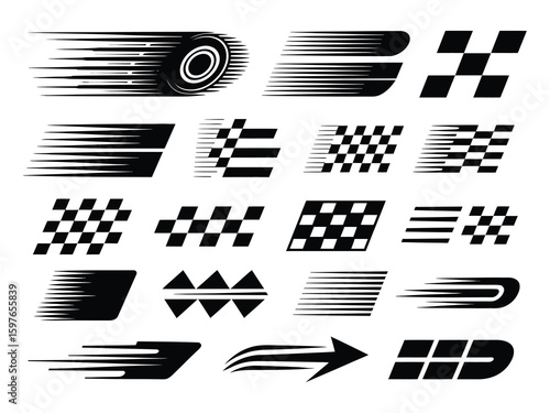 Speed Line Racing Elements with Flags and Stripes


