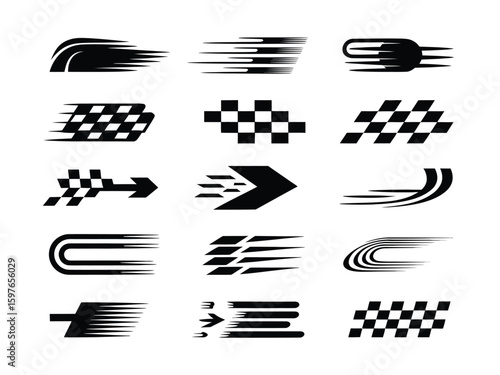 Racing Stripes and Checkered Flags Vector Set

