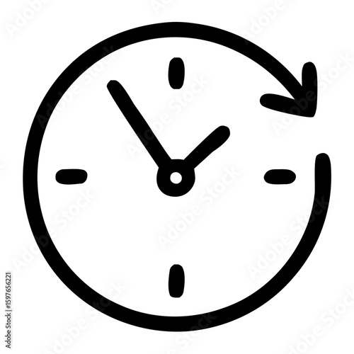 Simple Handdrawn Clock with Arrow Sign Icon Symbol Shape