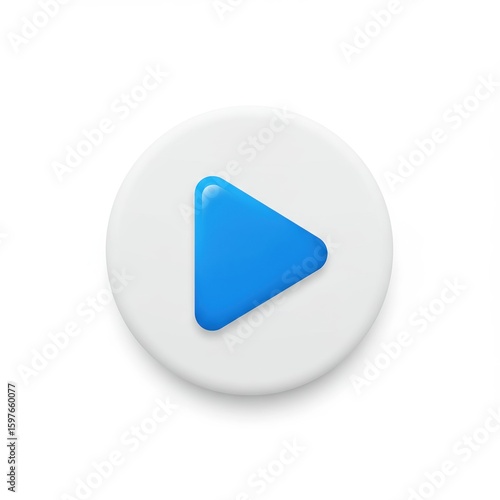 Modern blue play button icon with realistic 3D rendering on a clean white background.