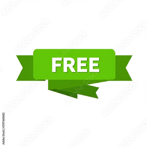 Green ribbon with the word FREE in white text, representing a promotional offer or special deal