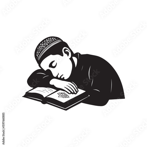 A diverse group of students, including a man and a boy, are reading books and learning on computers for their education