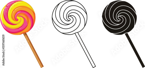 Lollipop candy vector illustration set sweet treat dessert drawing design swirl sugar confectionery food