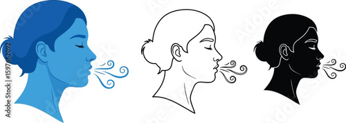 Woman breathing deeply illustration for meditation mindfulness and relaxation techniques vector design