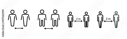 Social distance icon set. social distancing icon. self quarantine sign