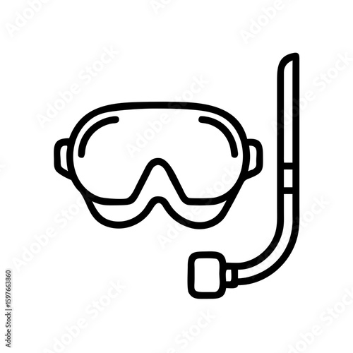 Snorkeling mask and breathing tube in simple line art design  