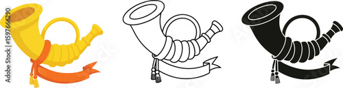 Vector illustration of hunting horn musical instrument bugle trumpet for graphic design and decoration