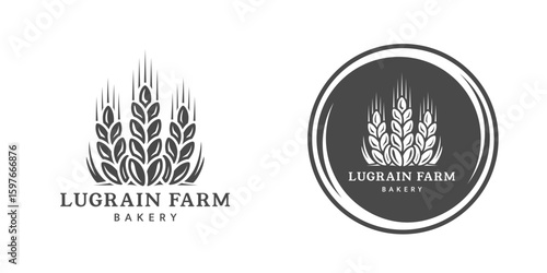Wheat logo vintage isolated on white background. Round emblem with ears silhouette. Label template for farm with wheat. Vector Illustration