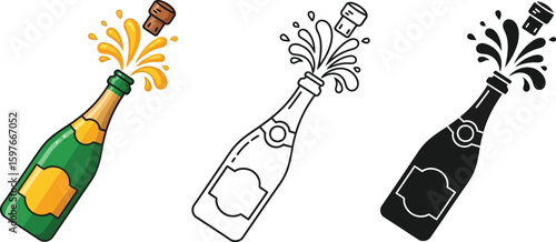 Celebrate new year with champagne bottle popping vector illustration design for party and event design