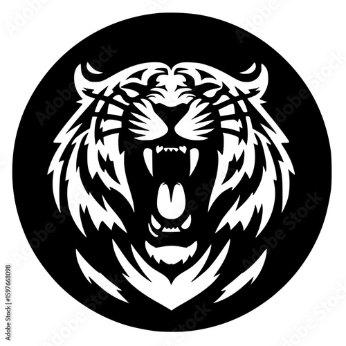 Silhouette of a tiger roaring in a circle