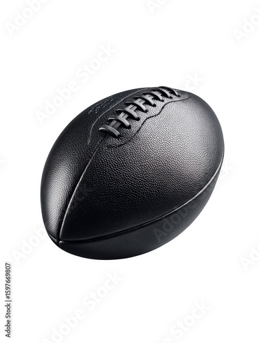 A black football with white stitching