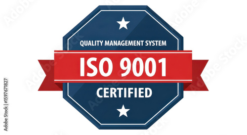 Quality management system with ISO 9001 certified label for business quality isolated PNG with Transparent Background