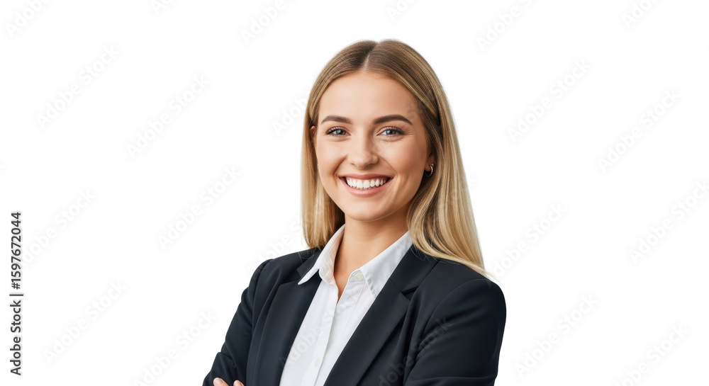 Smiling businesswoman with long blonde hair wearing a suit isolated PNG with Transparent Background Smiling businesswoman with long blonde hair wearing a suit isolated PNG with Transparent Background