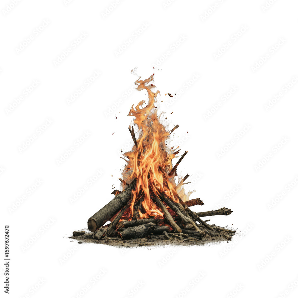 Obraz premium A pile of wood with a fire burning in the middle