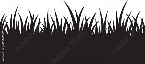 Black silhouette of grass blades against a white background green nature