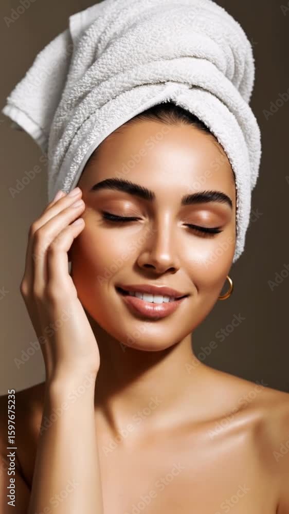 Beautiful Woman in Spa Towel Enjoying Skincare Beautiful Woman in Spa Towel Enjoying Skincare