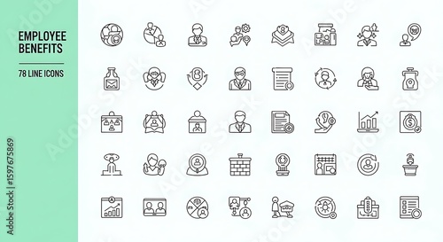Employee benefits line icons collection line art business