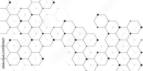 Molecular structure abstract tech background. Geometric white background. Vector banner design with hexagons. Science network pattern, connecting lines and dots Medical background, Vector illustration