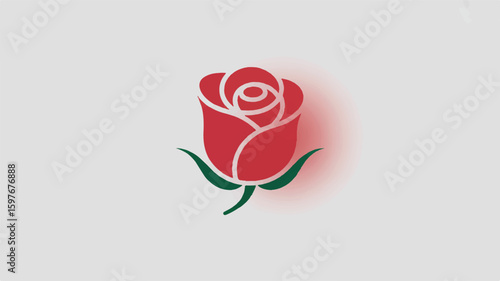 Minimalist red rose icon with simple curves and bold color fill for logo design