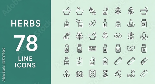 Herbal medicine and health icons herbs natural