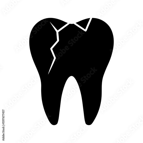 Sad molar tooth cartoon with worried face expression, dental problem outline vector illustration