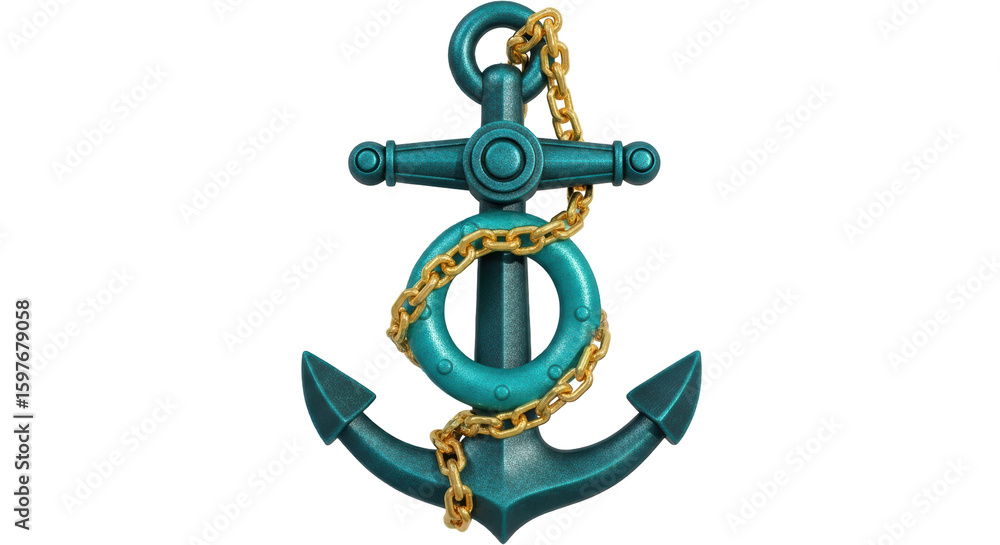 Naklejka premium Isolated Turquoise Anchor with Gold Chain