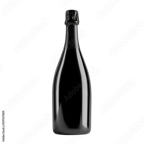 A bottle of champagne is sitting on a white background
