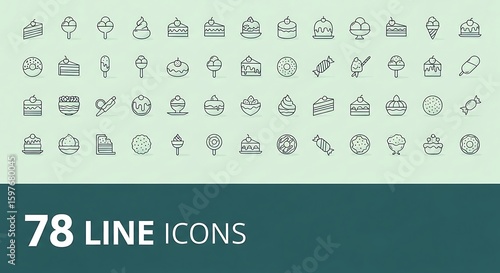 Sweet treats and desserts line art icons cake ice cream
