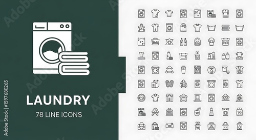 Washing machine and folded towels icon set laundry dryer