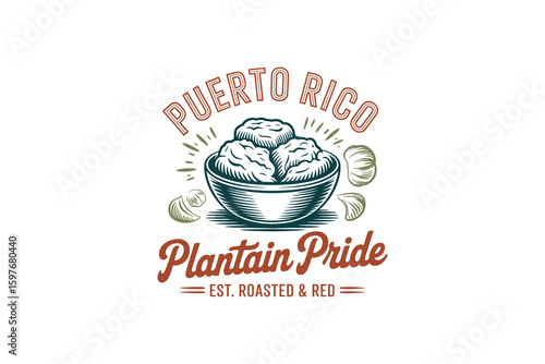 Puerto Rico plantain dish flat vector muted tones vintage USA STATE food clipart