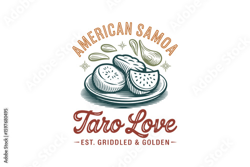 American Samoa taro dish flat vector muted tones vintage USA STATE food clipart
