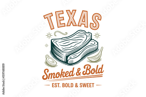 Texas brisket flat vector muted tones vintage USA STATE food clipart