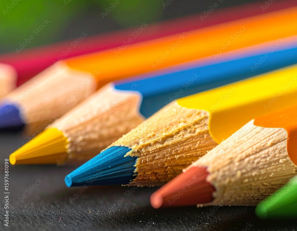 Obraz premium Collection of vibrant colored graphite Pencils on Dark Surface