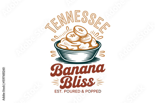 Tennessee banana pudding flat vector muted tones vintage USA STATE food clipart