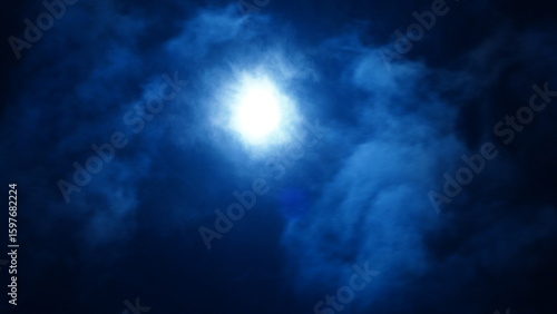 The moon night view with the round and white moon in the sky