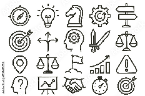 Business strategy concept icons line art minimalist