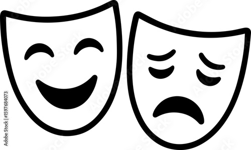 Comedy and tragedy line theater masks flat vector illustration. Drama masks icon design set