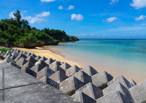 Concrete made tetrapods along Maruma beach, Yaeyama Islands, Iriomote, Japan