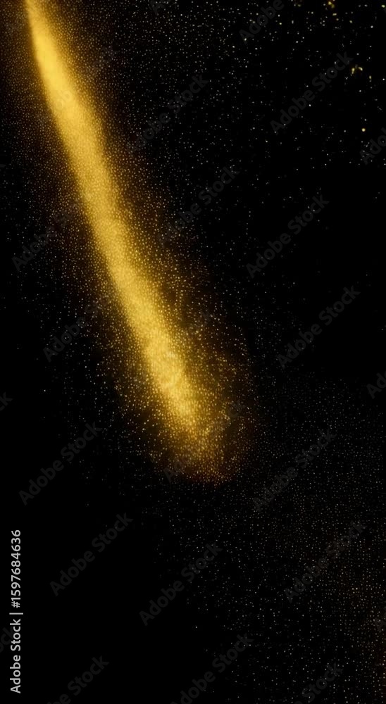 Bright golden light trail with glitter particles on black cosmic background. Abstract motion graphic intro footage. Bright golden light trail with glitter particles on black cosmic background. Abstract motion graphic intro footage.