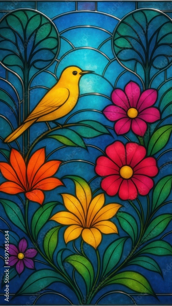 Obraz premium Vibrant stained glass nature scene.