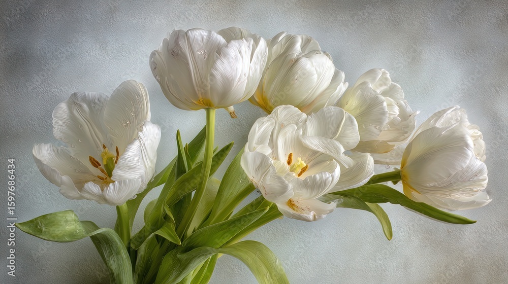 Elegant White Tulips Bouquet With Water Drops Elegant White Tulips Bouquet With Water Drops
