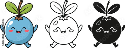 Cute blueberry cartoon vector illustration, blueberry drawing, kawaii fruit character art