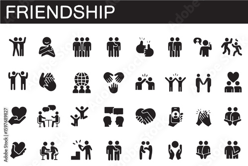 Friendship Icons Set – Togetherness, Support, Bond & Social Interaction Symbols