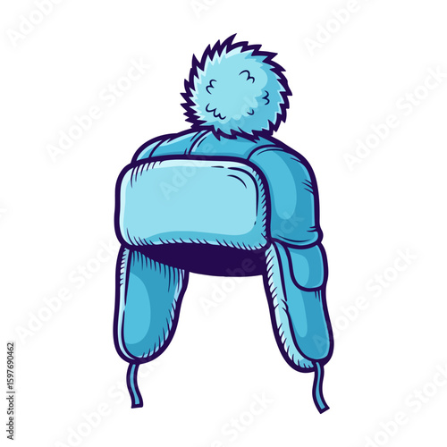 Ushanka vector, colored cartoon with line art and white background. AI generated image.
