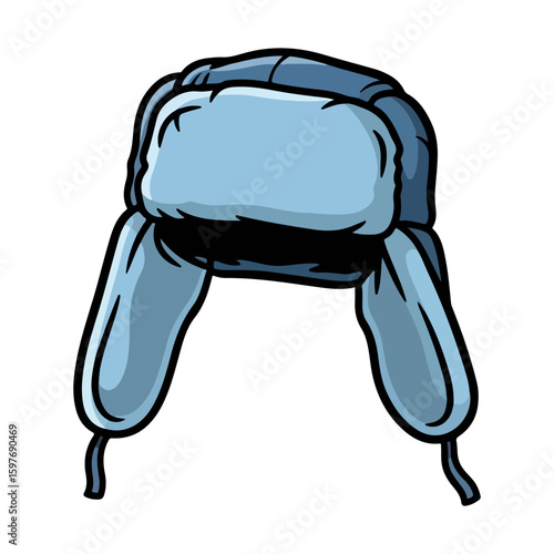 Ushanka vector, colored cartoon with line art and white background. AI generated image.