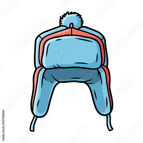 Ushanka vector, colored cartoon with line art and white background. AI generated image.